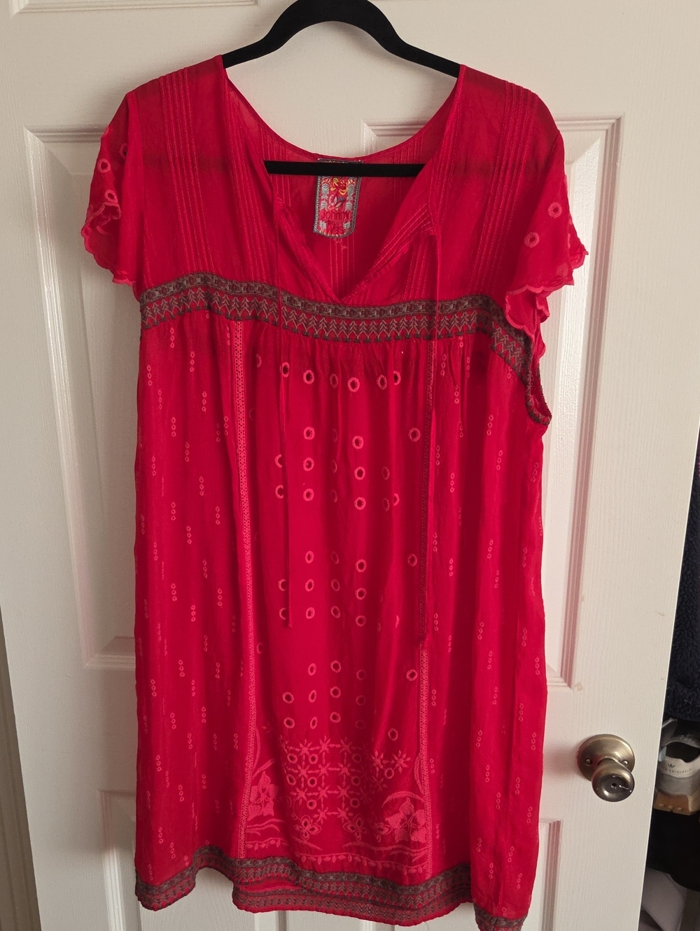 Johnny Was Bright Red Embroidered Boho Tunic